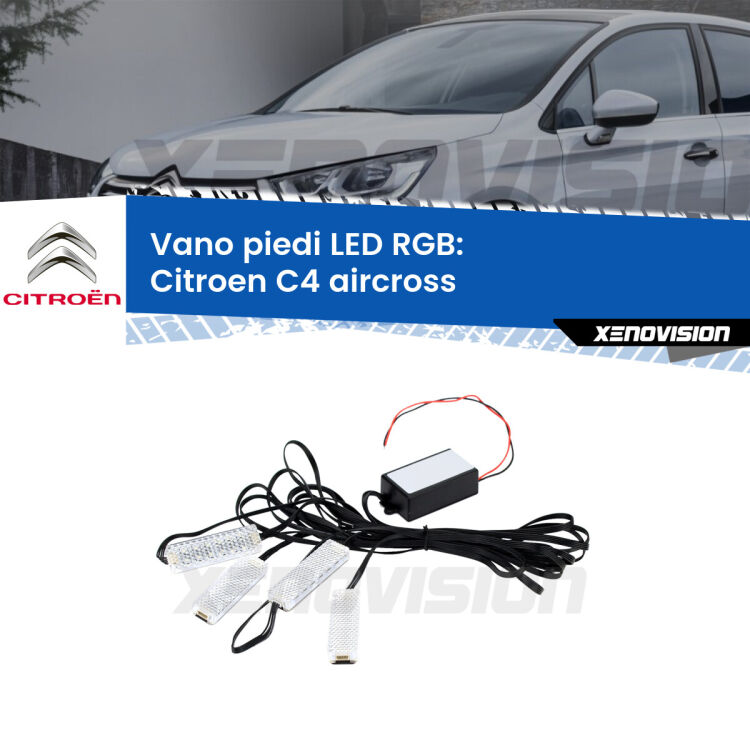 <strong>Kit placche LED cambiacolore vano piedi Citroen C4 aircross</strong>  2010 - 2018. 4 placche <strong>Bluetooth</strong> con app Android /iOS.