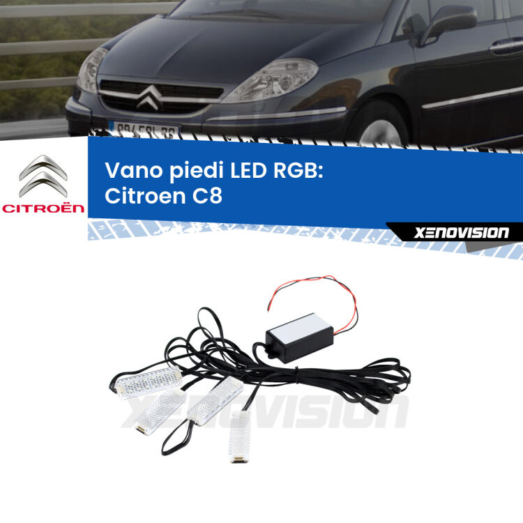 <strong>Kit placche LED cambiacolore vano piedi Citroen C8</strong>  2002 - 2010. 4 placche <strong>Bluetooth</strong> con app Android /iOS.
