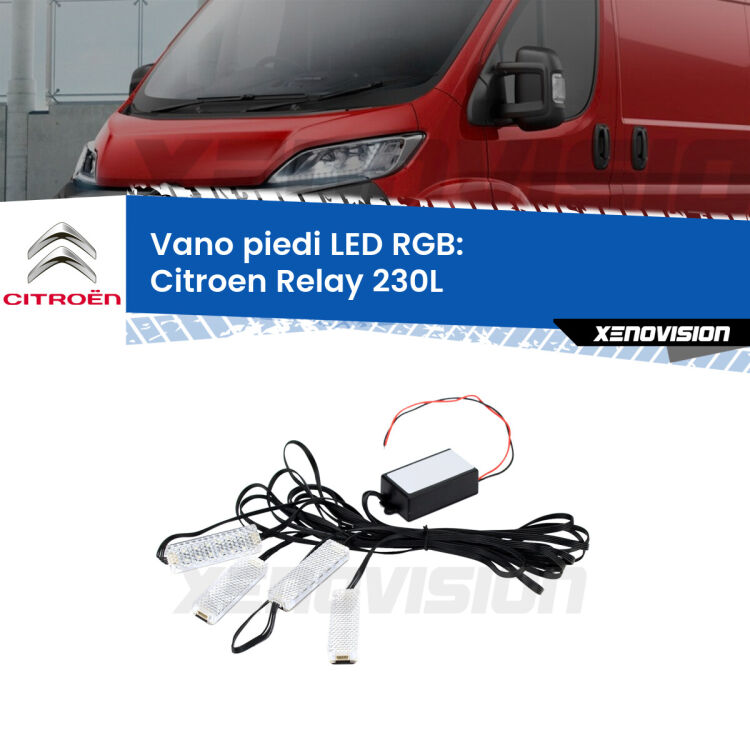 <strong>Kit placche LED cambiacolore vano piedi Citroen Relay</strong> 230L 1994 - 2002. 4 placche <strong>Bluetooth</strong> con app Android /iOS.
