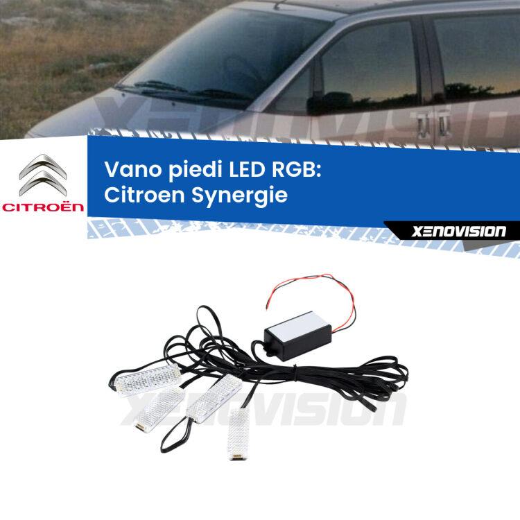 <strong>Kit placche LED cambiacolore vano piedi Citroen Synergie</strong>  1994 - 2002. 4 placche <strong>Bluetooth</strong> con app Android /iOS.