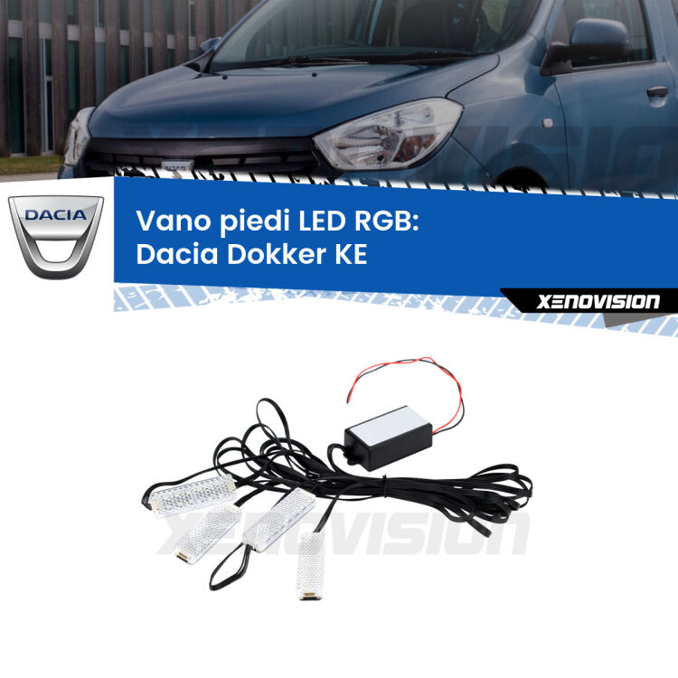 <strong>Kit placche LED cambiacolore vano piedi Dacia Dokker</strong> KE 2012 in poi. 4 placche <strong>Bluetooth</strong> con app Android /iOS.