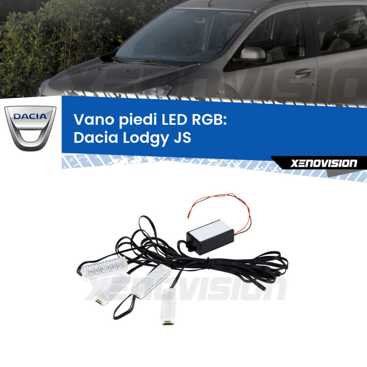 <strong>Kit placche LED cambiacolore vano piedi Dacia Lodgy</strong> JS 2012 in poi. 4 placche <strong>Bluetooth</strong> con app Android /iOS.