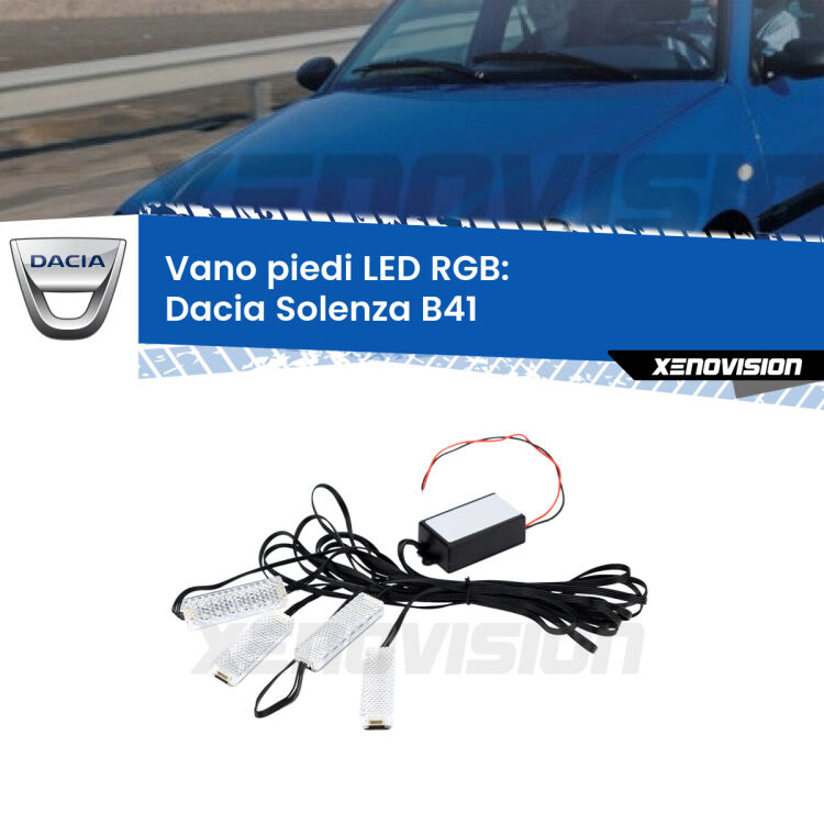 <strong>Kit placche LED cambiacolore vano piedi Dacia Solenza</strong> B41 2003 in poi. 4 placche <strong>Bluetooth</strong> con app Android /iOS.
