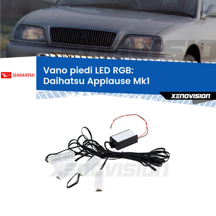 <strong>Kit placche LED cambiacolore vano piedi Daihatsu Applause</strong> Mk1 1989 - 1997. 4 placche <strong>Bluetooth</strong> con app Android /iOS.