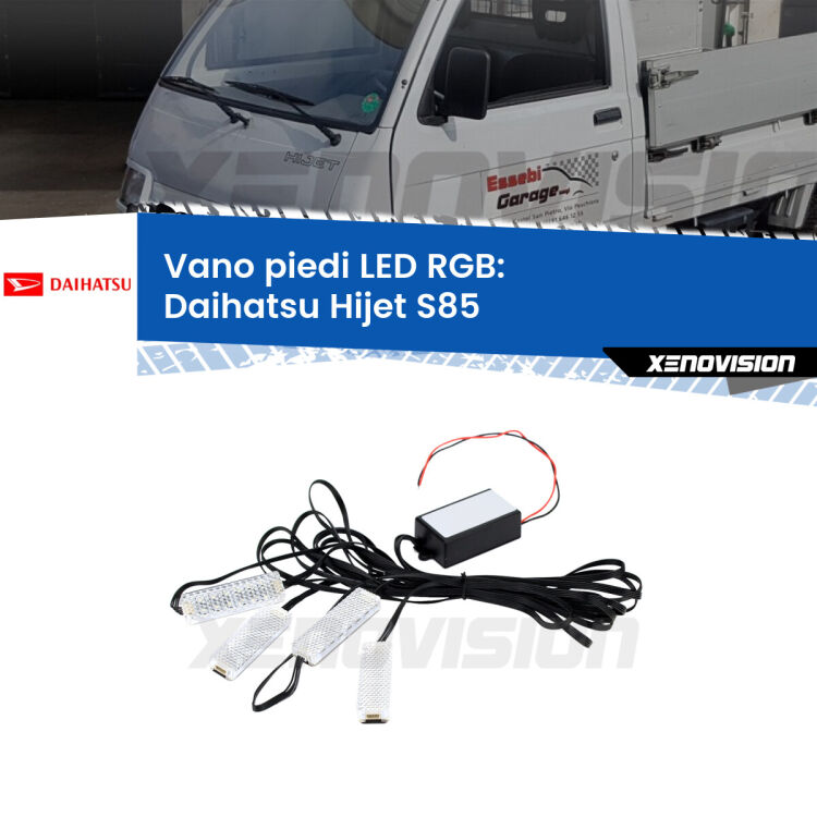 <strong>Kit placche LED cambiacolore vano piedi Daihatsu Hijet</strong> S85 1992 - 2005. 4 placche <strong>Bluetooth</strong> con app Android /iOS.