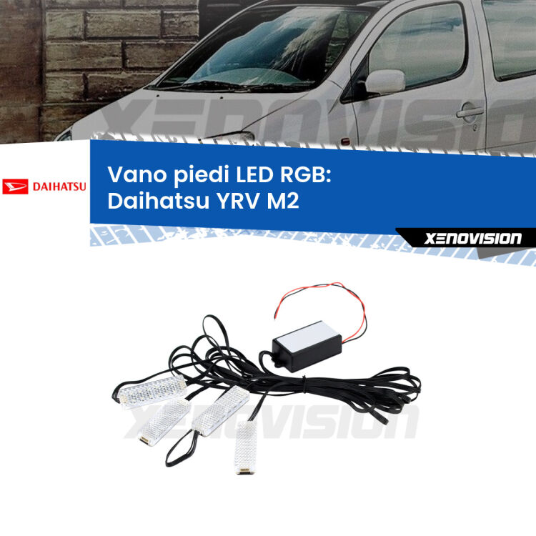 <strong>Kit placche LED cambiacolore vano piedi Daihatsu YRV</strong> M2 2000 - 2005. 4 placche <strong>Bluetooth</strong> con app Android /iOS.