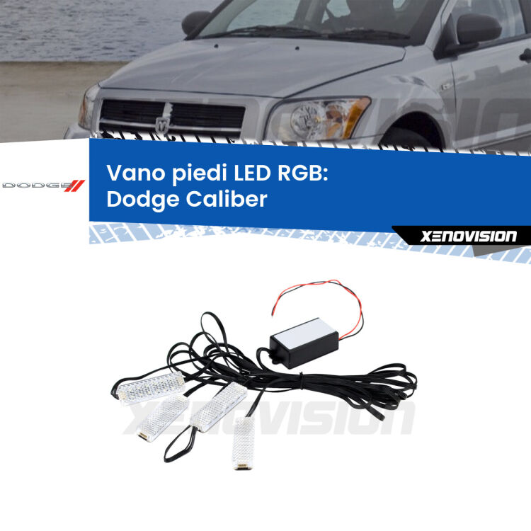 <strong>Kit placche LED cambiacolore vano piedi Dodge Caliber</strong>  2006 - 2011. 4 placche <strong>Bluetooth</strong> con app Android /iOS.