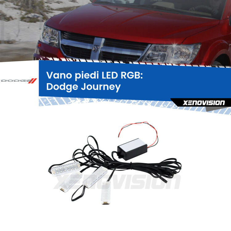 <strong>Kit placche LED cambiacolore vano piedi Dodge Journey</strong>  2008 - 2015. 4 placche <strong>Bluetooth</strong> con app Android /iOS.