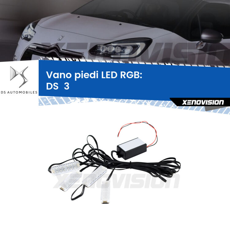 <strong>Kit placche LED cambiacolore vano piedi DS  3</strong>  2015 in poi. 4 placche <strong>Bluetooth</strong> con app Android /iOS.