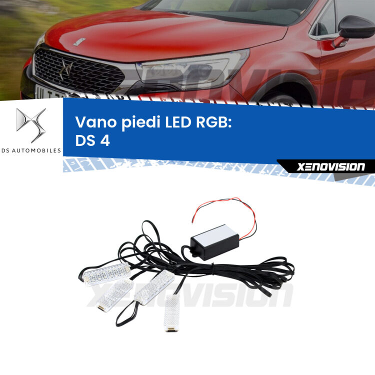 <strong>Kit placche LED cambiacolore vano piedi DS 4</strong>  2015 in poi. 4 placche <strong>Bluetooth</strong> con app Android /iOS.