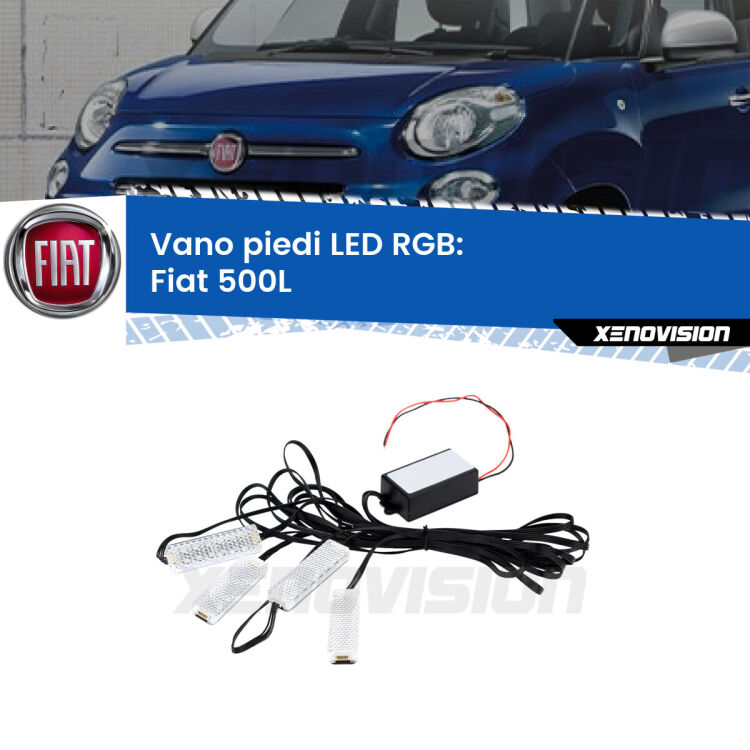<strong>Kit placche LED cambiacolore vano piedi Fiat 500L</strong>  2012 - 2022. 4 placche <strong>Bluetooth</strong> con app Android /iOS.