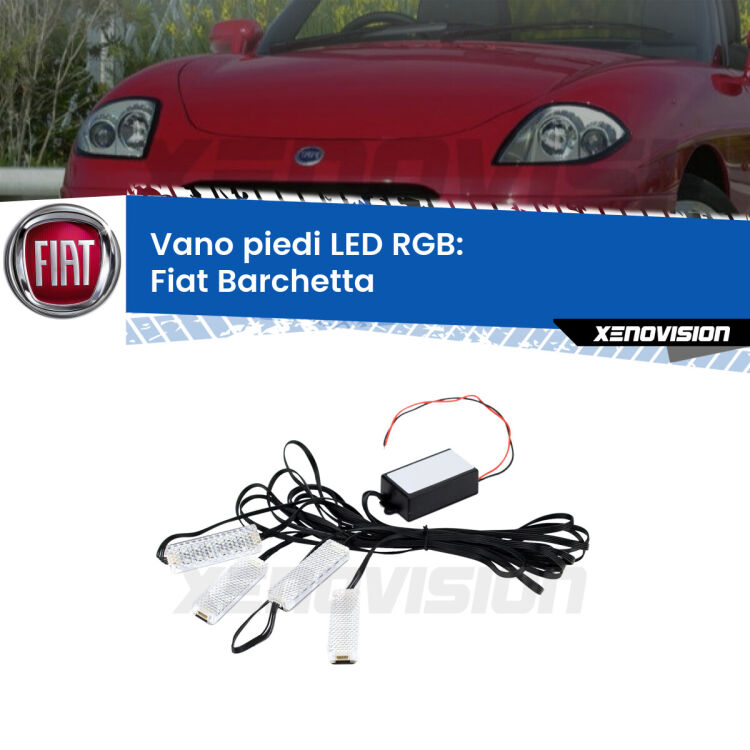 <strong>Kit placche LED cambiacolore vano piedi Fiat Barchetta</strong>  1995 - 2005. 4 placche <strong>Bluetooth</strong> con app Android /iOS.