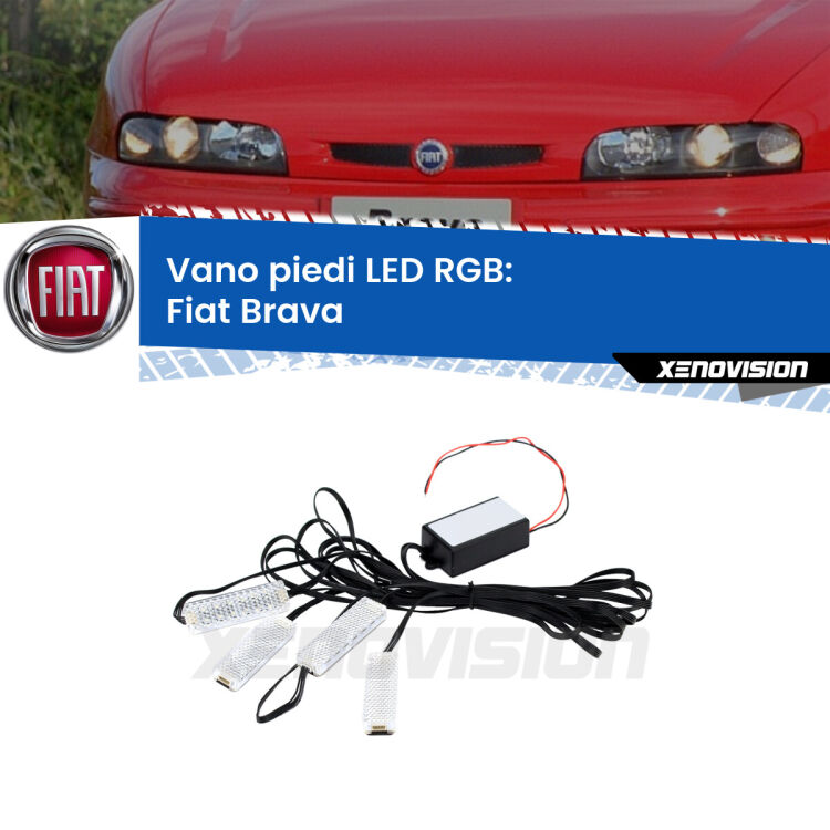 <strong>Kit placche LED cambiacolore vano piedi Fiat Brava</strong>  1995 - 2001. 4 placche <strong>Bluetooth</strong> con app Android /iOS.