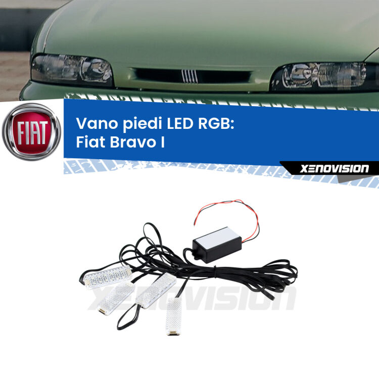 <strong>Kit placche LED cambiacolore vano piedi Fiat Bravo I</strong>  1995 - 2001. 4 placche <strong>Bluetooth</strong> con app Android /iOS.