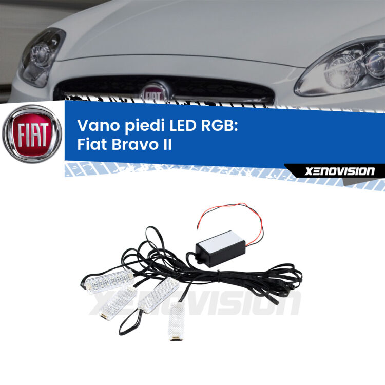 <strong>Kit placche LED cambiacolore vano piedi Fiat Bravo II</strong>  2006 - 2014. 4 placche <strong>Bluetooth</strong> con app Android /iOS.