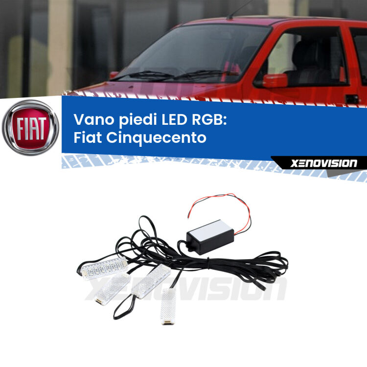 <strong>Kit placche LED cambiacolore vano piedi Fiat Cinquecento</strong>  1991 - 1999. 4 placche <strong>Bluetooth</strong> con app Android /iOS.