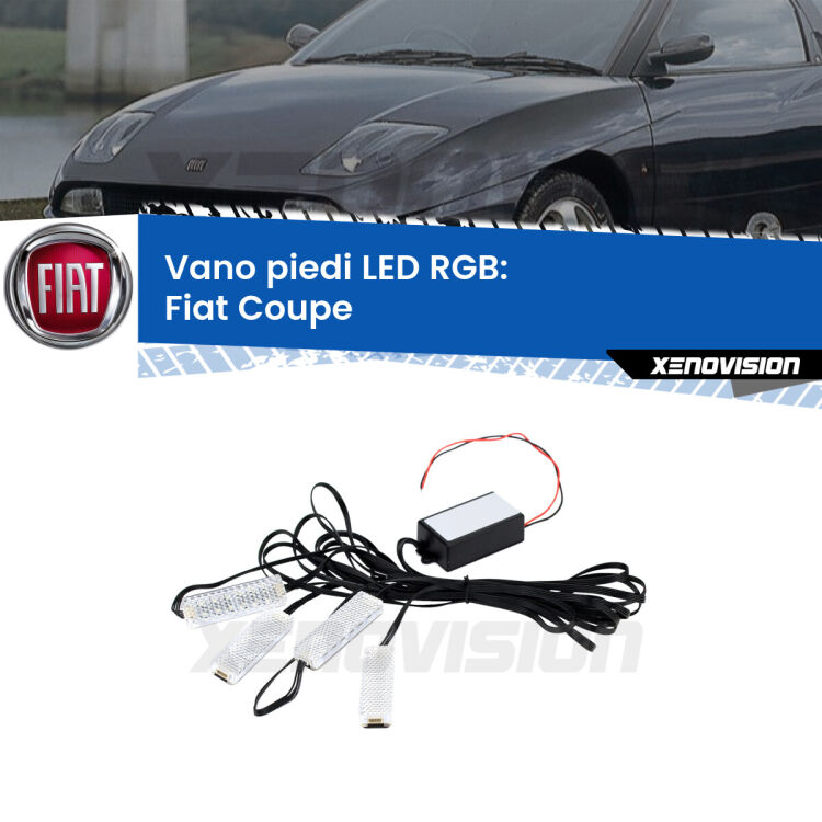 <strong>Kit placche LED cambiacolore vano piedi Fiat Coupe</strong>  1993 - 2000. 4 placche <strong>Bluetooth</strong> con app Android /iOS.