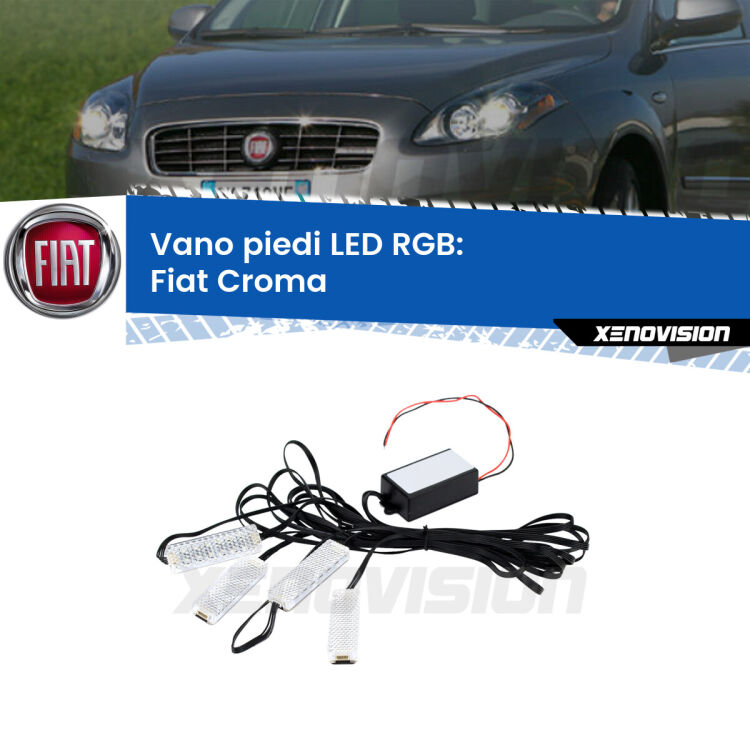 <strong>Kit placche LED cambiacolore vano piedi Fiat Croma</strong>  2005 - 2010. 4 placche <strong>Bluetooth</strong> con app Android /iOS.