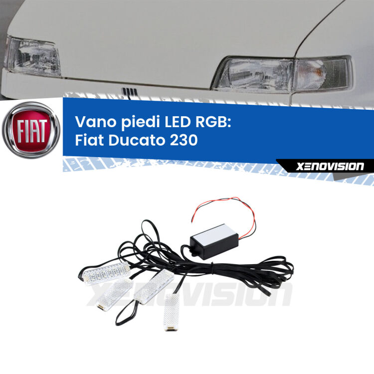 <strong>Kit placche LED cambiacolore vano piedi Fiat Ducato</strong> 230 1994 - 2002. 4 placche <strong>Bluetooth</strong> con app Android /iOS.