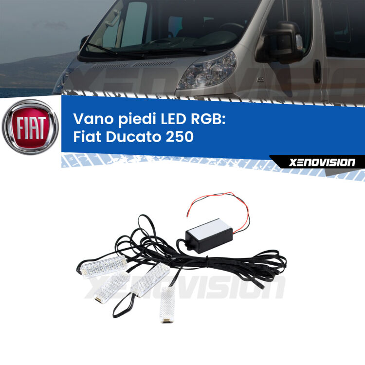 <strong>Kit placche LED cambiacolore vano piedi Fiat Ducato</strong> 250 2006 - 2018. 4 placche <strong>Bluetooth</strong> con app Android /iOS.