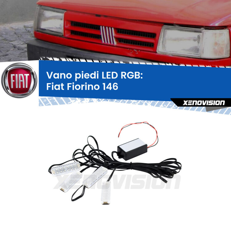 <strong>Kit placche LED cambiacolore vano piedi Fiat Fiorino</strong> 146 1988 - 2001. 4 placche <strong>Bluetooth</strong> con app Android /iOS.