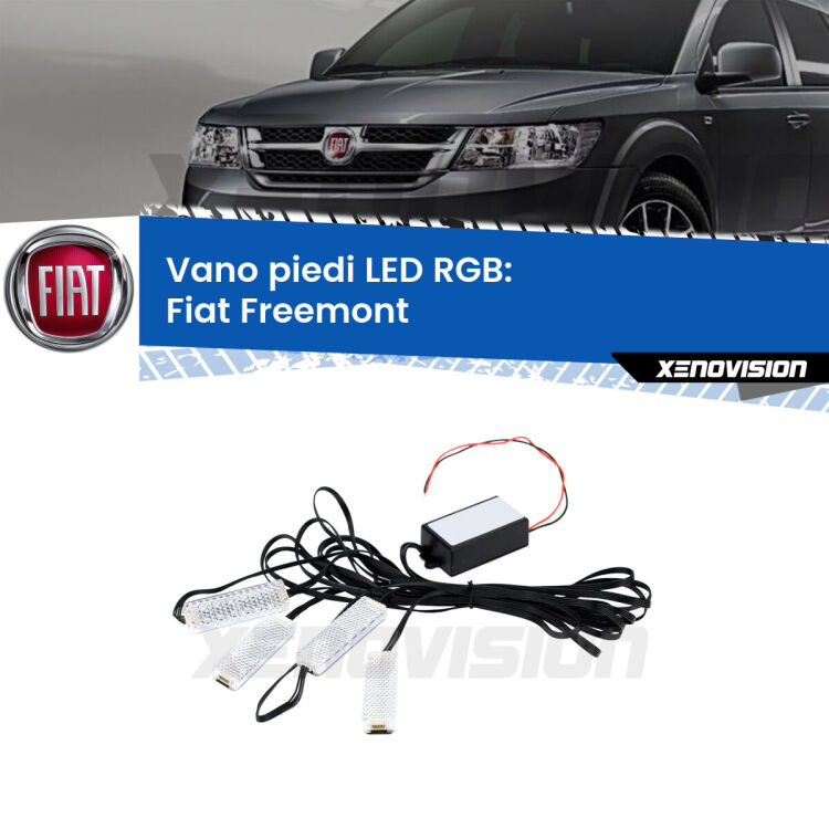 <strong>Kit placche LED cambiacolore vano piedi Fiat Freemont</strong>  2011 - 2016. 4 placche <strong>Bluetooth</strong> con app Android /iOS.