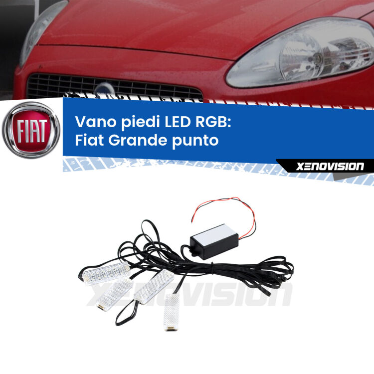 <strong>Kit placche LED cambiacolore vano piedi Fiat Grande punto</strong>  2005 - 2018. 4 placche <strong>Bluetooth</strong> con app Android /iOS.