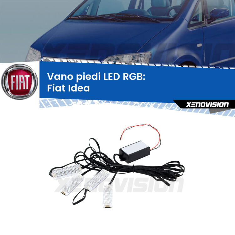 <strong>Kit placche LED cambiacolore vano piedi Fiat Idea</strong>  2003 - 2015. 4 placche <strong>Bluetooth</strong> con app Android /iOS.