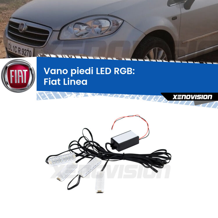 <strong>Kit placche LED cambiacolore vano piedi Fiat Linea</strong>  2007 - 2018. 4 placche <strong>Bluetooth</strong> con app Android /iOS.