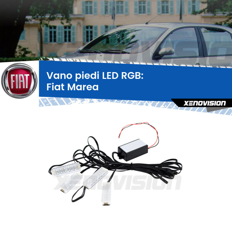 <strong>Kit placche LED cambiacolore vano piedi Fiat Marea</strong>  1996 - 2002. 4 placche <strong>Bluetooth</strong> con app Android /iOS.