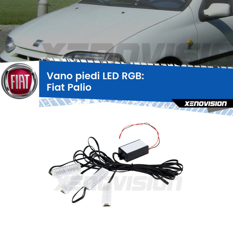 <strong>Kit placche LED cambiacolore vano piedi Fiat Palio</strong>  1996 - 2003. 4 placche <strong>Bluetooth</strong> con app Android /iOS.