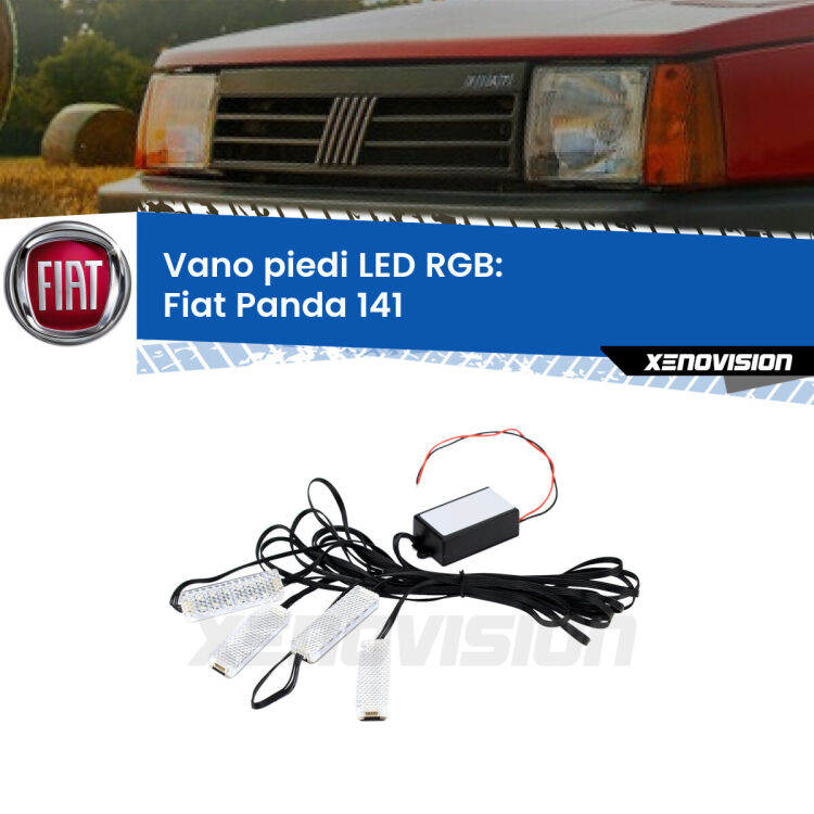 <strong>Kit placche LED cambiacolore vano piedi Fiat Panda</strong> 141 1982 - 2004. 4 placche <strong>Bluetooth</strong> con app Android /iOS.