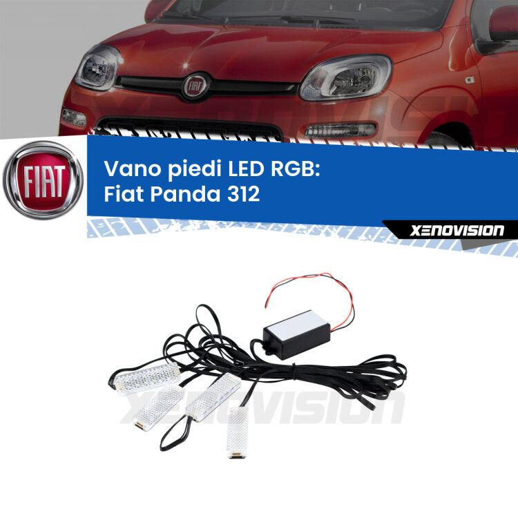 <strong>Kit placche LED cambiacolore vano piedi Fiat Panda</strong> 312 2012 in poi. 4 placche <strong>Bluetooth</strong> con app Android /iOS.