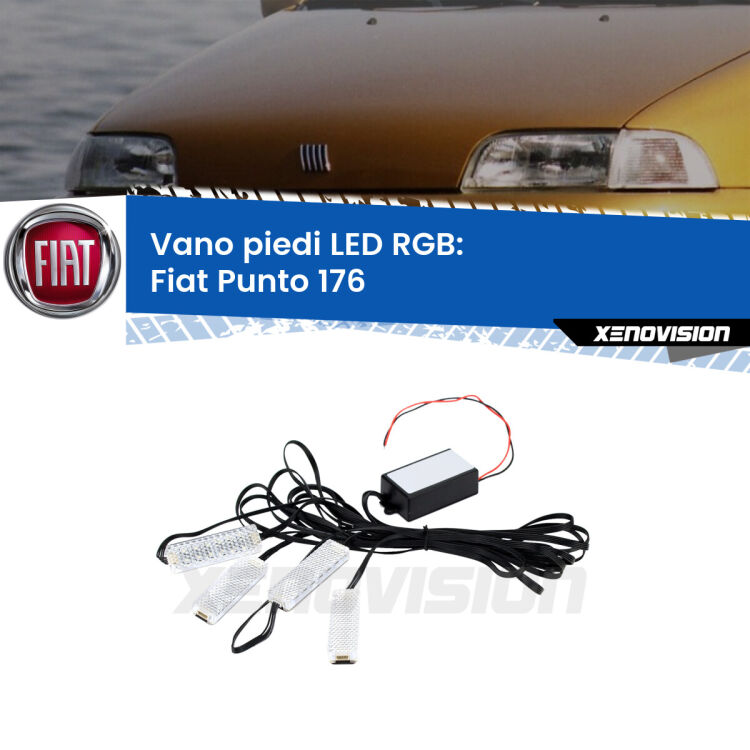 <strong>Kit placche LED cambiacolore vano piedi Fiat Punto</strong> 176 1993 - 1999. 4 placche <strong>Bluetooth</strong> con app Android /iOS.