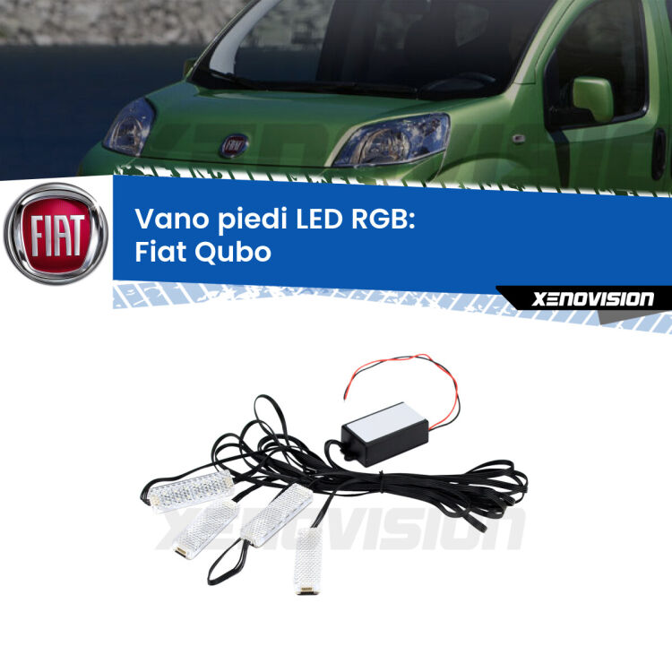 <strong>Kit placche LED cambiacolore vano piedi Fiat Qubo</strong>  2008 - 2021. 4 placche <strong>Bluetooth</strong> con app Android /iOS.