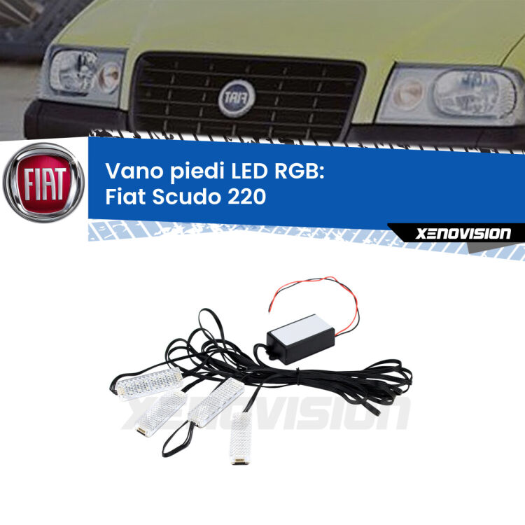 <strong>Kit placche LED cambiacolore vano piedi Fiat Scudo</strong> 220 1996 - 2006. 4 placche <strong>Bluetooth</strong> con app Android /iOS.