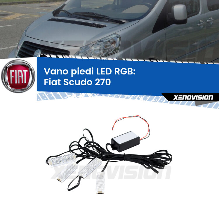 <strong>Kit placche LED cambiacolore vano piedi Fiat Scudo</strong> 270 2007 - 2016. 4 placche <strong>Bluetooth</strong> con app Android /iOS.