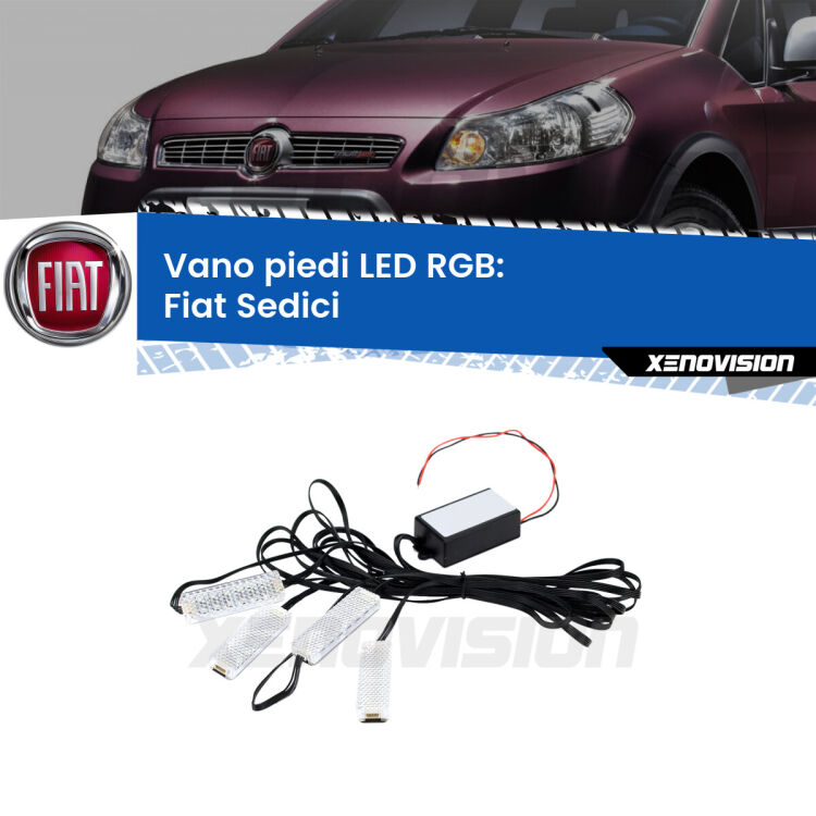 <strong>Kit placche LED cambiacolore vano piedi Fiat Sedici</strong>  2006 - 2014. 4 placche <strong>Bluetooth</strong> con app Android /iOS.