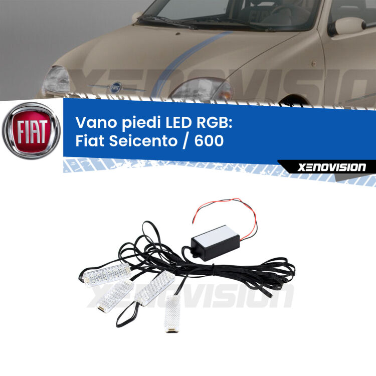 <strong>Kit placche LED cambiacolore vano piedi Fiat Seicento / 600</strong>  1998 - 2010. 4 placche <strong>Bluetooth</strong> con app Android /iOS.