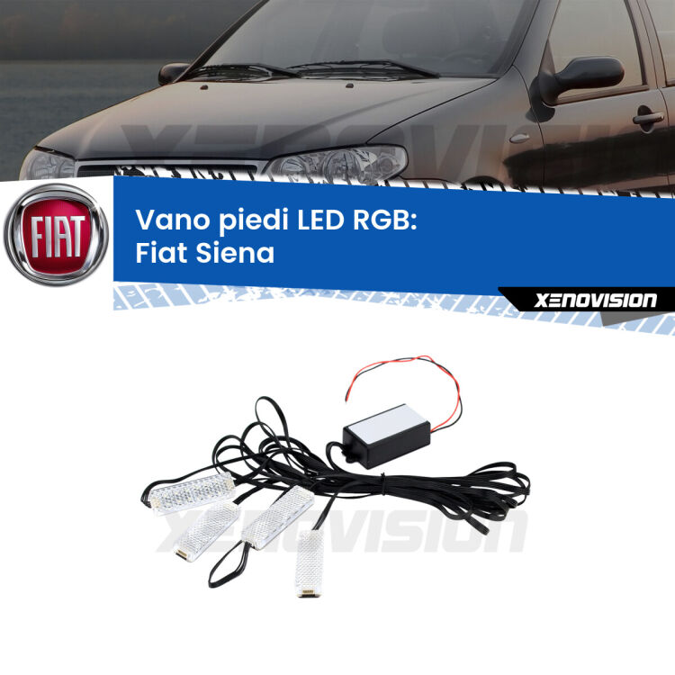 <strong>Kit placche LED cambiacolore vano piedi Fiat Siena</strong>  1996 - 2012. 4 placche <strong>Bluetooth</strong> con app Android /iOS.