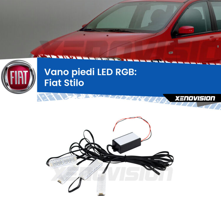 <strong>Kit placche LED cambiacolore vano piedi Fiat Stilo</strong>  2001 - 2006. 4 placche <strong>Bluetooth</strong> con app Android /iOS.