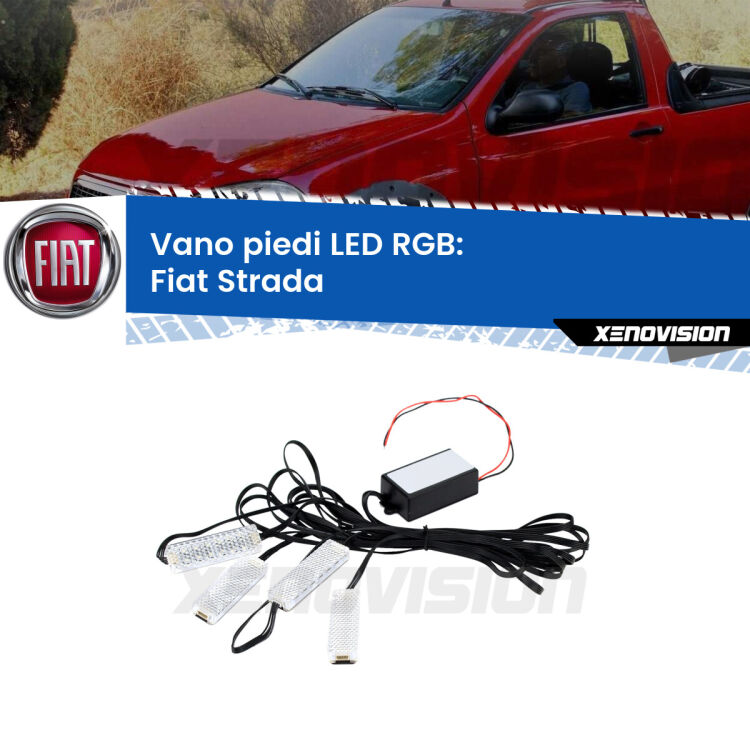 <strong>Kit placche LED cambiacolore vano piedi Fiat Strada</strong>  1999 in poi. 4 placche <strong>Bluetooth</strong> con app Android /iOS.