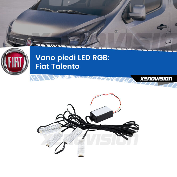 <strong>Kit placche LED cambiacolore vano piedi Fiat Talento</strong>  2016 - 2020. 4 placche <strong>Bluetooth</strong> con app Android /iOS.