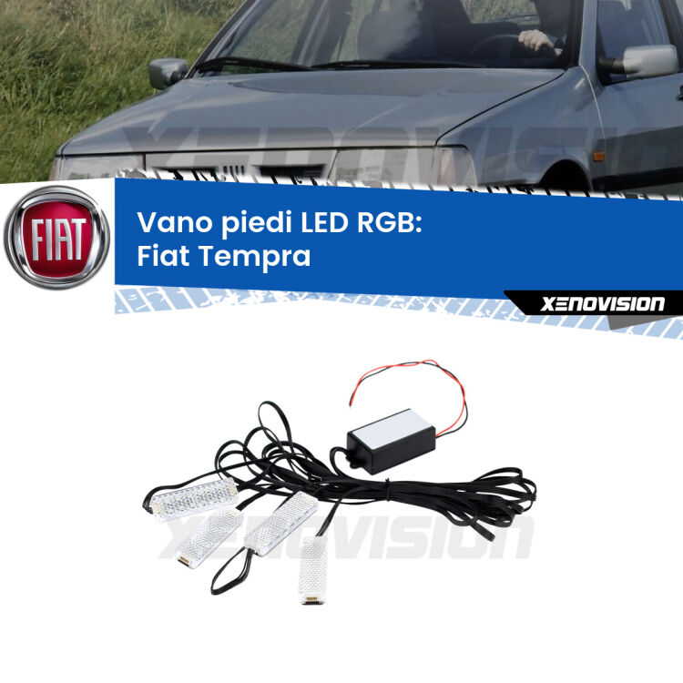 <strong>Kit placche LED cambiacolore vano piedi Fiat Tempra</strong>  1990 - 1996. 4 placche <strong>Bluetooth</strong> con app Android /iOS.