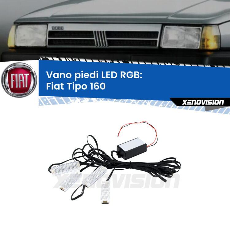 <strong>Kit placche LED cambiacolore vano piedi Fiat Tipo</strong> 160 1987 - 1996. 4 placche <strong>Bluetooth</strong> con app Android /iOS.