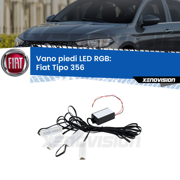 <strong>Kit placche LED cambiacolore vano piedi Fiat Tipo</strong> 356 2015 in poi. 4 placche <strong>Bluetooth</strong> con app Android /iOS.
