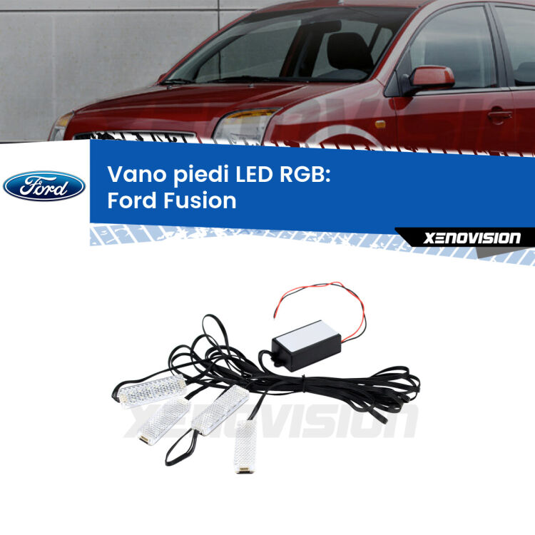 <strong>Kit placche LED cambiacolore vano piedi Ford Fusion</strong>  2002 - 2012. 4 placche <strong>Bluetooth</strong> con app Android /iOS.