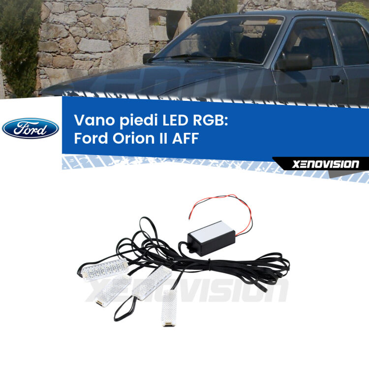 <strong>Kit placche LED cambiacolore vano piedi Ford Orion II</strong> AFF 1985 - 1990. 4 placche <strong>Bluetooth</strong> con app Android /iOS.