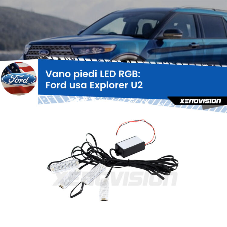 <strong>Kit placche LED cambiacolore vano piedi Ford usa Explorer</strong> U2 1995 - 2001. 4 placche <strong>Bluetooth</strong> con app Android /iOS.