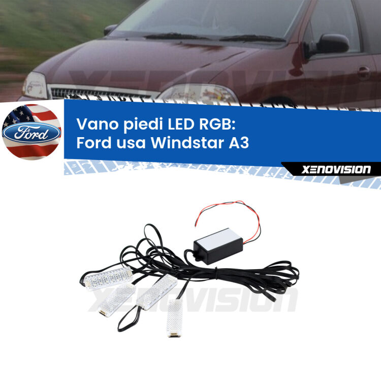 <strong>Kit placche LED cambiacolore vano piedi Ford usa Windstar</strong> A3 1995 - 2000. 4 placche <strong>Bluetooth</strong> con app Android /iOS.